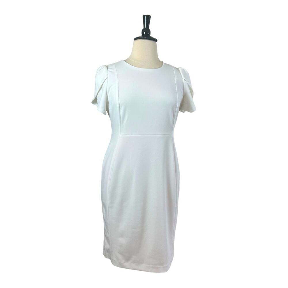 Andrew Marc New Sheath Dress Tulip Sleeves Round Neck Cream NWT Women’s Size 16